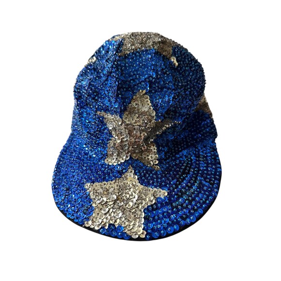 Vintage KENAR Sequin Baseball Cap, Y2K Blue Star Hat main image 2